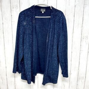 Onyx Nite Cardigan 16 Open Front Black Blue Sparkle Holiday Party Work Sparkled